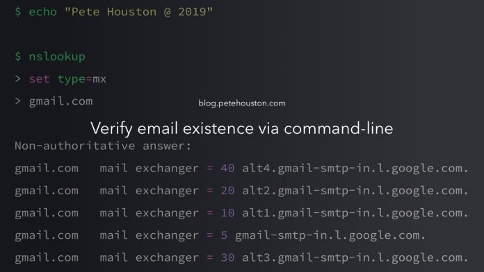 Verify email existence via command-line